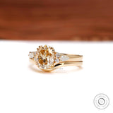 Oval Champagne Moissanite Ring Set, Oval Engagement Ring With Matching Band, Bridal Ring Set, Wedding Ring Set, Classic Curved Matching Band