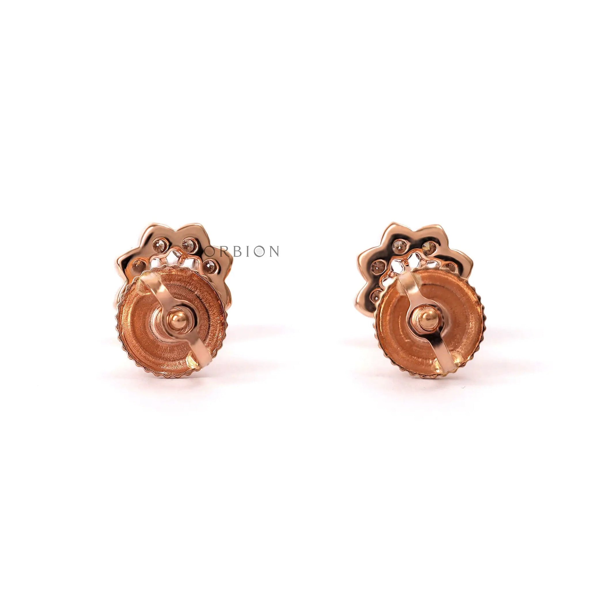 Back view rose gold floral cluster earrings screw backs