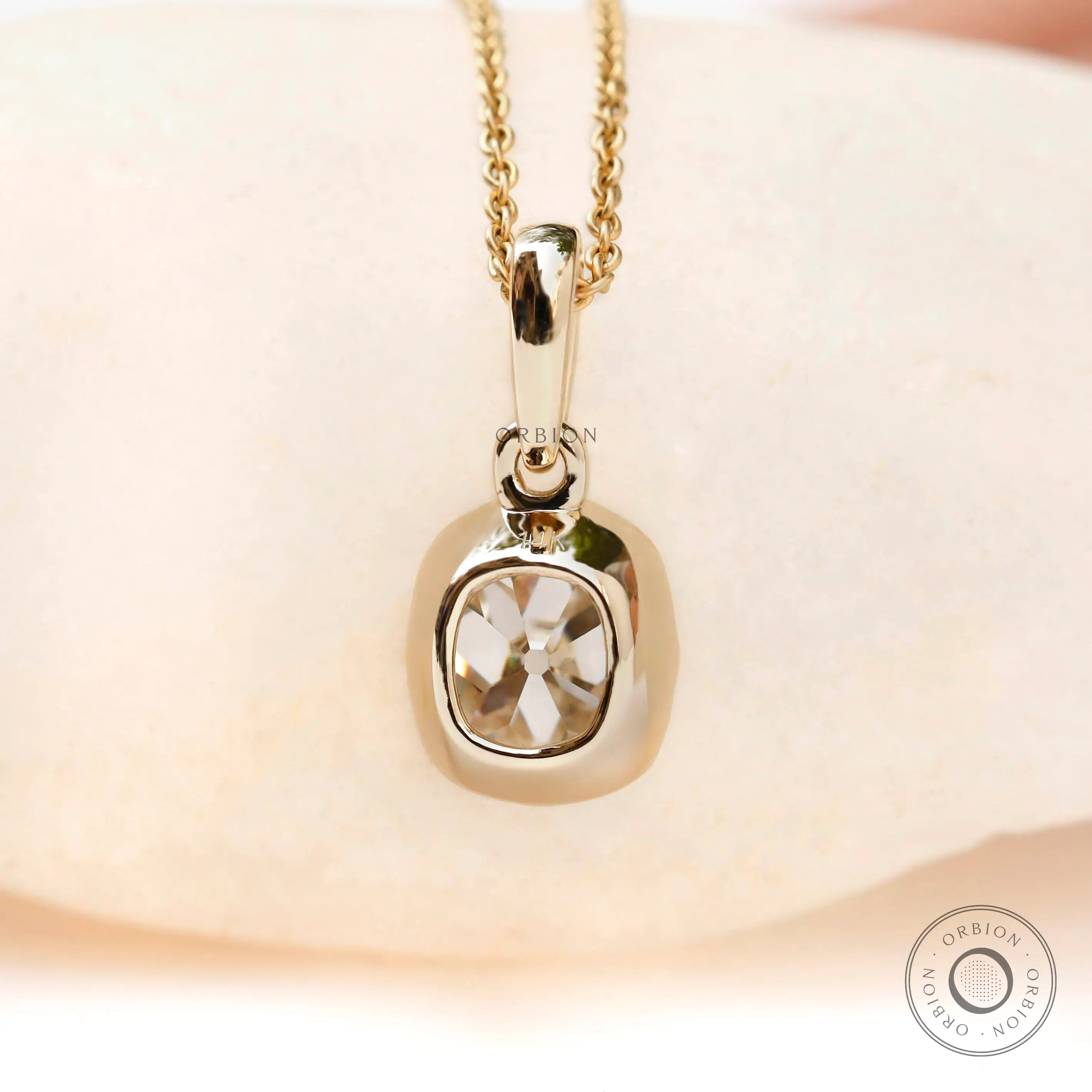 Back view bezel set old mine moissanite pendant