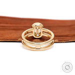 Back view double shank bezel champagne moissanite ring gold band