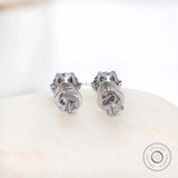 Back view white gold screw back moissanite stud earrings