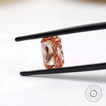 Side profile of fancy pink radiant cut lab diamond