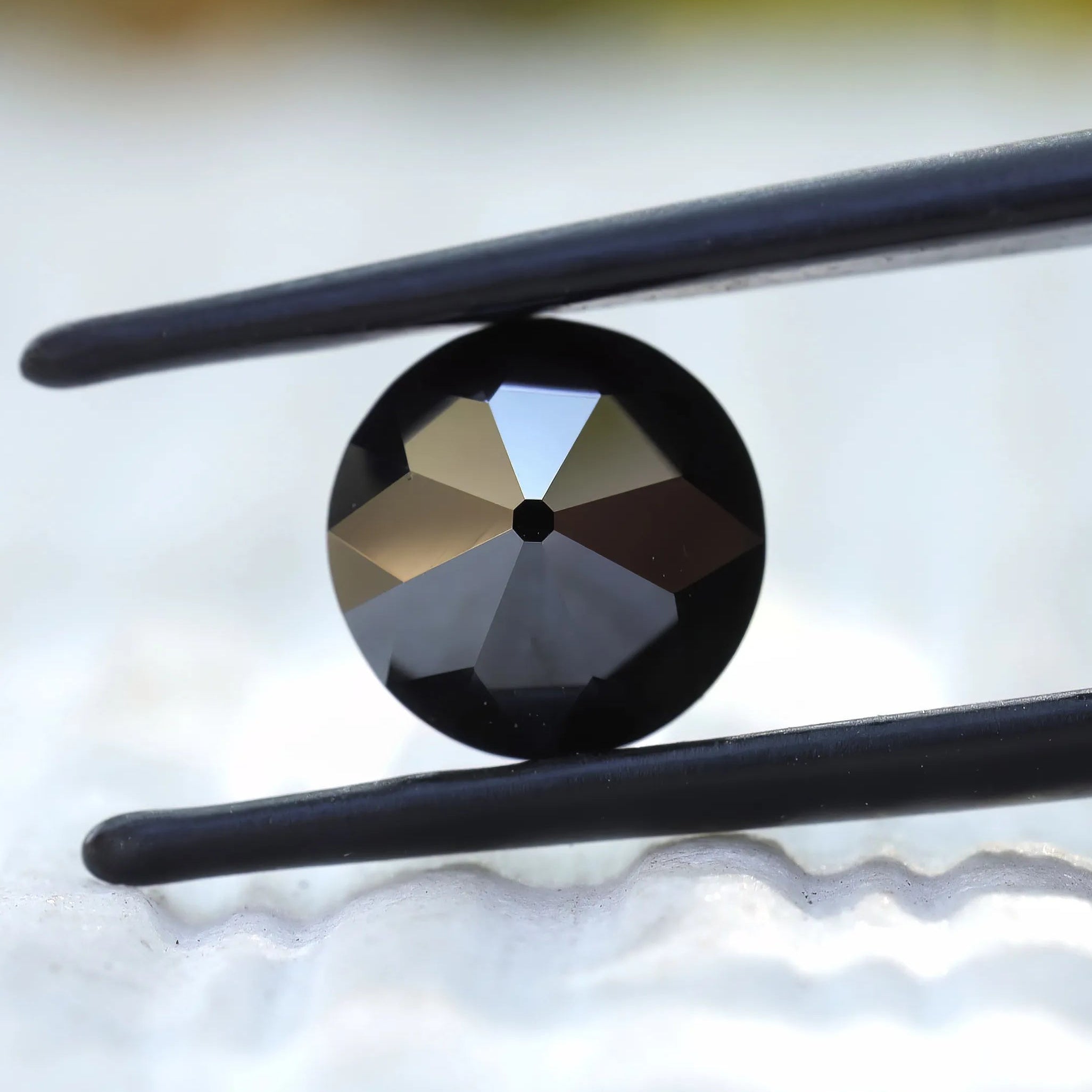 Back view of 2 CT Round Old European Cut Black Moissanite