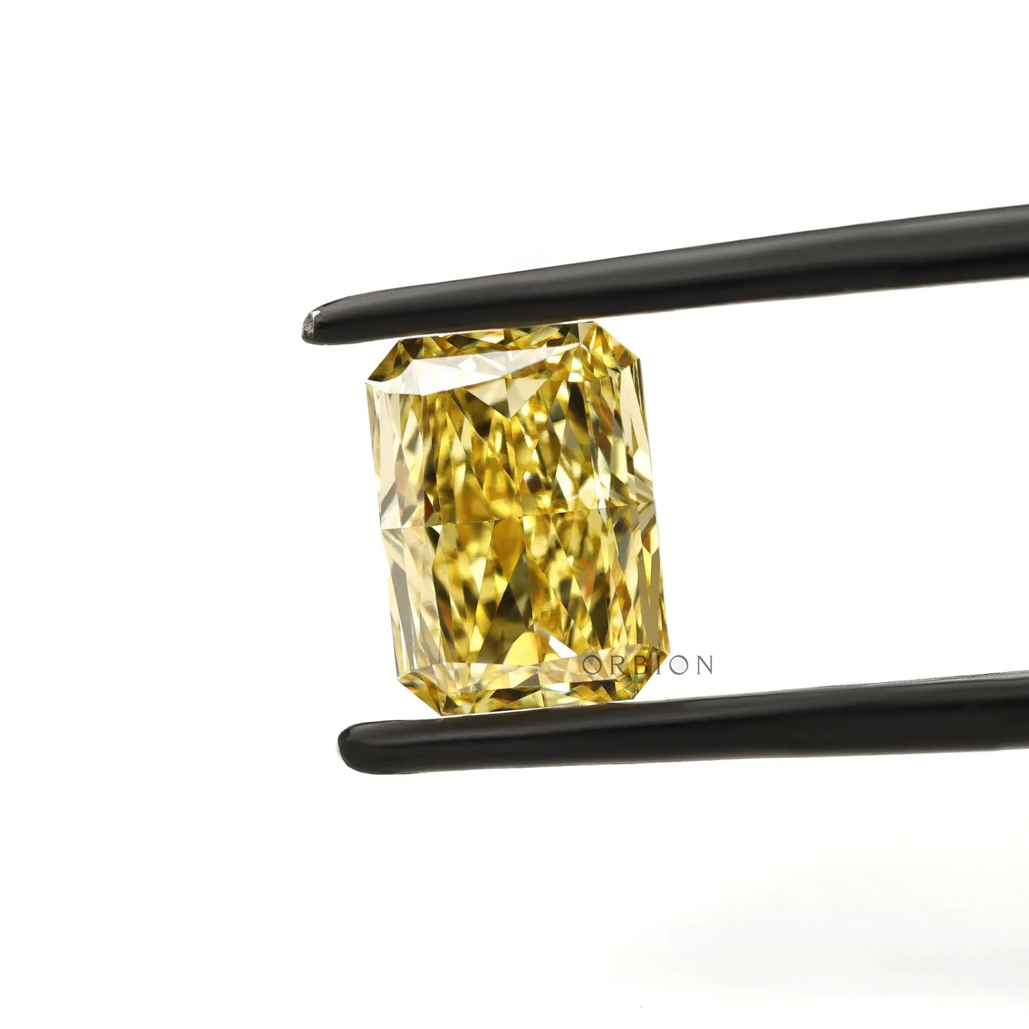 Fancy intense yellow radiant diamond upright front view