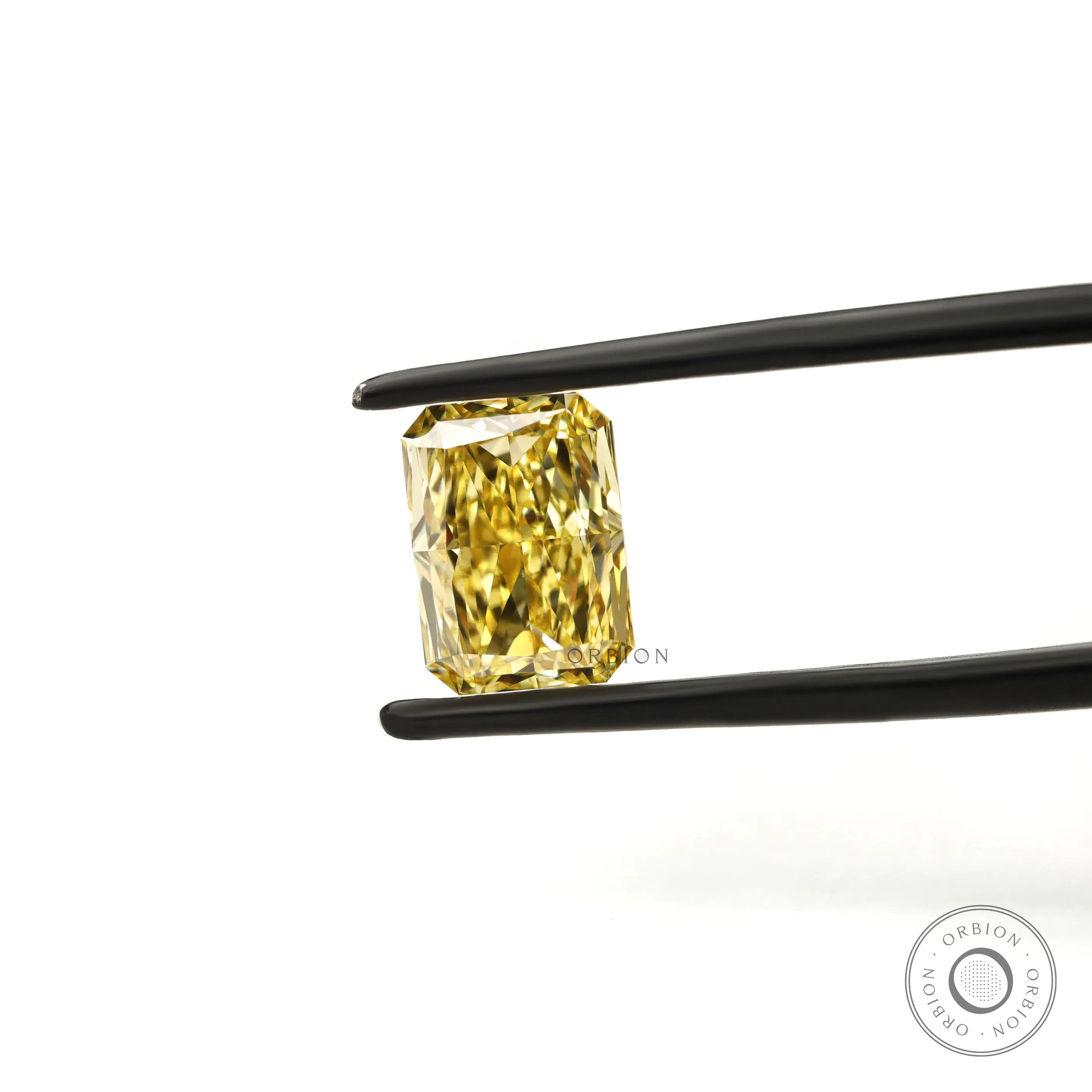 Fancy intense yellow radiant diamond upright front view