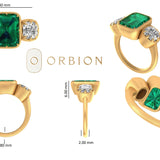 Georgian Style Emerald Ring with 6 MM OMC Moissanite Accent, 14K Brushed Gold Statement Ring, Elegant Old Mine Cut Emerald Ring