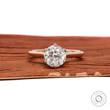 Old European Cut Moissanite Vintage Engagement Ring Tulip Setting Ring Hidden Accented Bridge Cathedral Shank Solitaire Wedding Ring