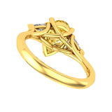Pear Cut Champagne Three Stone Ring, Trillion Side Stone Ring, 18K Yellow Gold Trellis Setting With Claw Prongs Engagement Ring