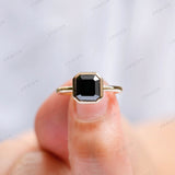 Bezel Set Dark Green Asscher Cut Moissanite Diamond Ring OMC Cut Asscher Engagement Ring 14K Yellow Gold Wedding Ring Anniversary Ring