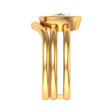 Champagne Shallow Old Mine Cut Moissanite Double Shank Ring With Matching Curved Band in 18k Yellow Gold, Wedding Ring Set