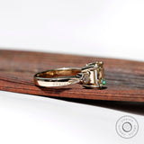 Asscher Three Stone Ring, Sun Motif Vintage Style Moissanite Engagement Ring, 14K Gold Art Deco Floral Motif Engraved Ring, Promise Ring