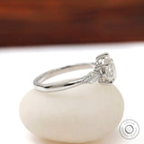 Pear Moissanite Celestial Style Ring, 14K White Gold Proposal Ring, Art Nouveau Ring For Women, Leaf Engraved Design Ring, Claw Prong Ring