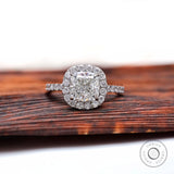 2 CT Brilliant Cut Cushion Lab Grown Diamond Ring, White Gold Halo Engagement Ring, Cluster Wedding Ring, 2 Carat Lab Diamond Ring