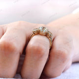 Cushion OMC Moissanite 3 Stone Vintage Ring, Georgian Ring for Her, Claw Prong, Old Mine Cut, Unique Engagement Ring, Promise Ring