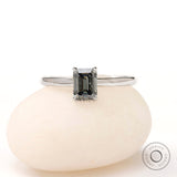 Emerald Cut Grey Moissanite Engagement Ring Vintage White Gold Solitaire Moissanite Wedding Ring Women Martini Setting Ring Promise Ring