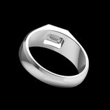 Emerald Step Cut Lab Diamond Signet Ring, Unique East West Setting Men's Ring in 14k White Gold, Mens Diamond Ring