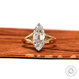 Antique Moval Lab Grown Diamond Solitaire Engagement Ring, Dual Tone Split Shank Ring in 14k Gold, Euro Shank Wedding Ring, Elongated Oval