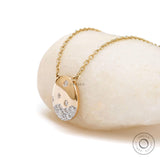 14K Solid Gold Flush Set Lab Grown Diamond Studded Circle Pendant Necklace, Scattered Diamond Gypsy Set Contemporary Pendant Necklace