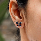 Butterfly Stud Earrings, Blue Sapphire & Lab Grown Diamond Earrings, White Gold Earrings, Push/Screw Back Stud Earrings, Insect Earrings