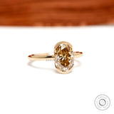 Unique Half-Bezel Floating Style Ring, 2 Ct Oval Dark Champagne Moissanite Wedding Ring, Smooth and Sleek Half Bezel Engagement Ring for Her