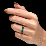 Chunky Yellow Gold Bridal Ring with Custom Cut Moissanite - Modern and Luxurious Statement Piece, Handcrafted Green Moissanite Ring