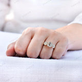 Three Stone Vintage Wedding Ring, OMC Cushion Moissanite Three Stone Ring, Georgian Ring for Her, Old Mine Cut, Three Stone Engagement Ring