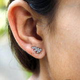 Contemporary Flying Angel Ear Stud, Angel Wing Earrings, Lab Grown Diamond Earrings, White Gold Stud, Dainty Stud Earrings, Leaf Earrings