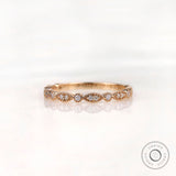 Milgrain Art Deco Wedding Band For Women, Half Eternity Vintage Diamond Band, Dainty Minimalist Band Ring, Anniversary Band For Her