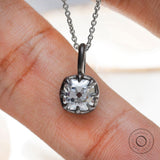 Vintage Oxidized Finish Edwardian Pendant, 6 MM Old Mine Cushion Cut Moissanite Pendant, Antique Claw Prong Solitaire Gold Pendant For Women