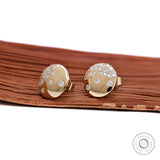 Flush Set Scattered Diamond Disc Stud Earrings, Unique Lab Grown Pushback Confetti Diamond Earrings, Solid Yellow Gold Snowfall Earrings