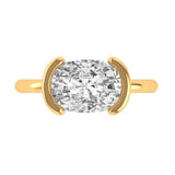 Old Mine Cut Elongated Cushion East-West Set Moissanite Ring, 10K Yellow Gold Half Bezel Set Ring, Unique Engagement Ring
