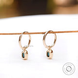Dark Green Emerald Cut Moissanite Huggie Hoop Earrings, Solid Gold Hoop Earrings, Dainty Dangle Drop Earrings, Earrings For Young Girl