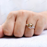 Octagon Asscher Champagne Moissanite Ring, Three Stone Engagement Ring, Tapered Baguette Accent Ring, Vintage Three Stone Ring, Gold Rings