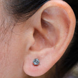 5 MM Old European Cut Grey Moissanite Stud Earrings, Unique White Gold Claw 6 Prong Studs, Delicate Minimalist Statement Earrings