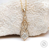 Celtic Knot Pendant Yellow Gold 5 MM Princess Cut Moissanite Pendant Statement Pendant for Women Unique Pendant For Chain Celtic Jewellery