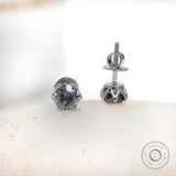 5 MM Old European Cut Grey Moissanite Stud Earrings, Unique White Gold Claw 6 Prong Studs, Delicate Minimalist Statement Earrings