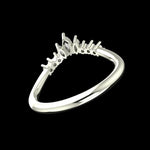 Underside angled view of chevron wedding band setting