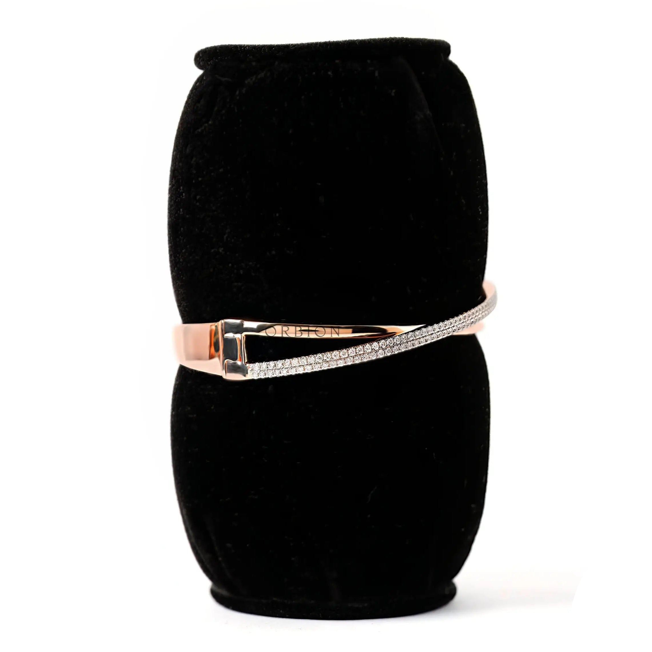 Worn view lab grown diamond crossover bangle bracelet