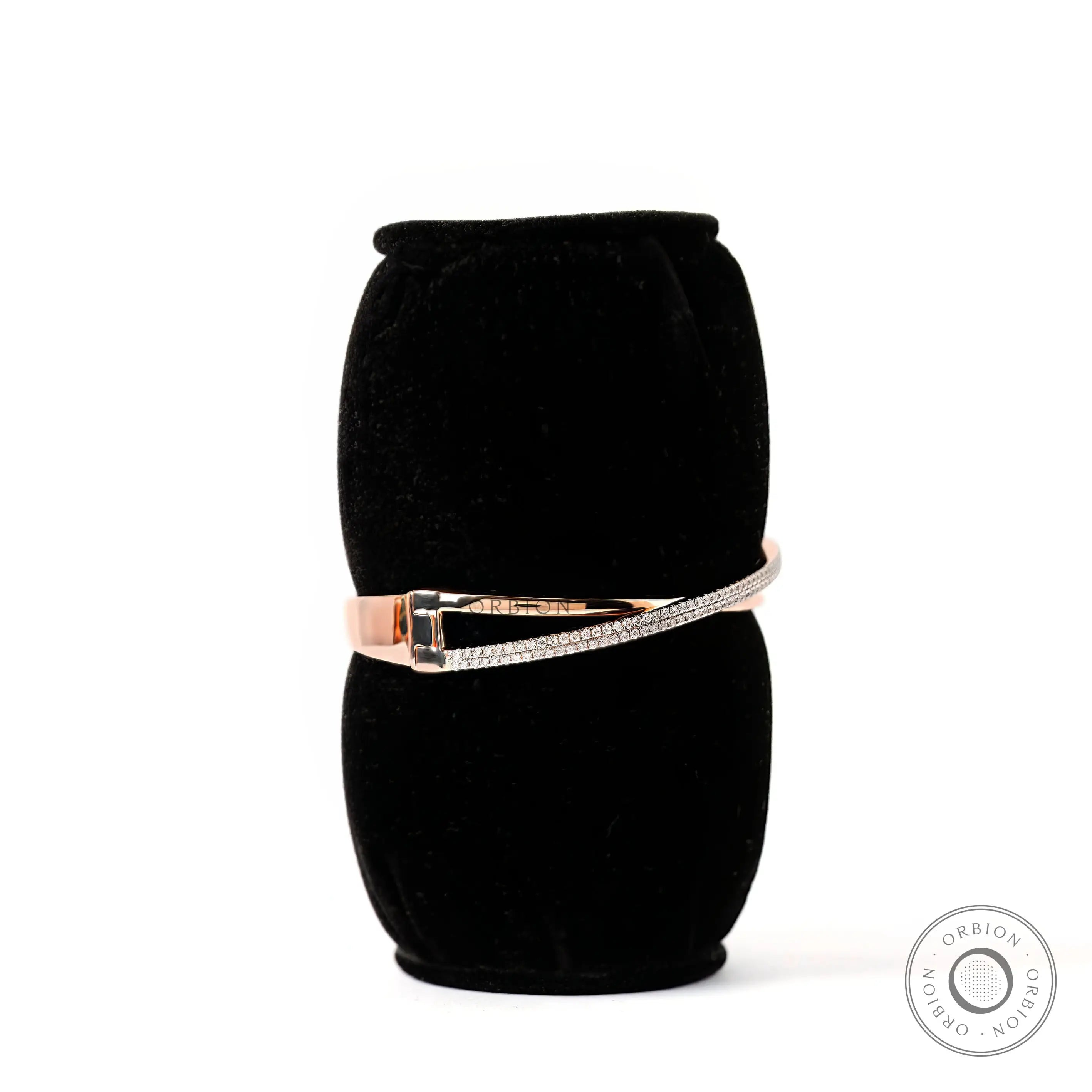 Worn view lab grown diamond crossover bangle bracelet
