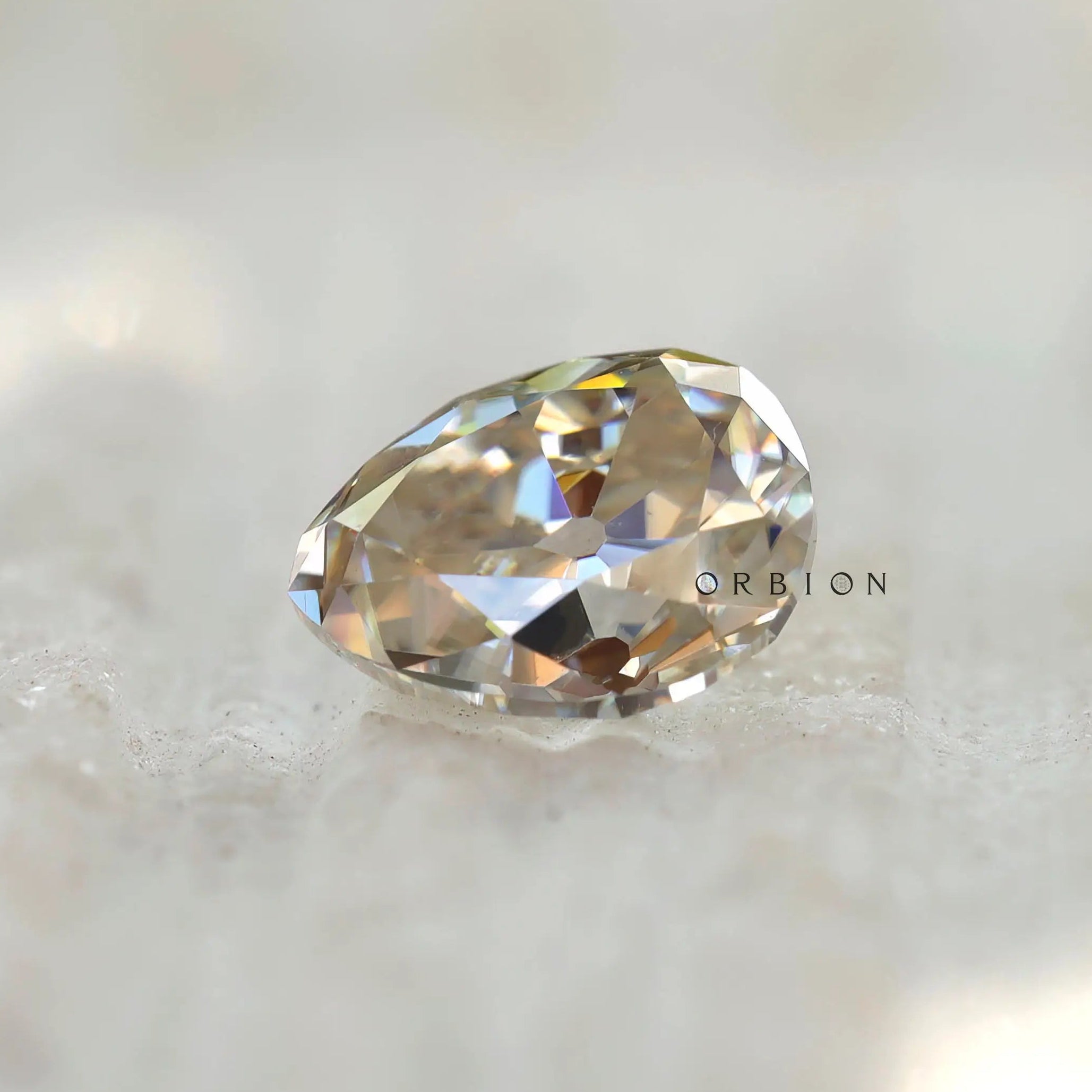 Off White Pear Moissanite Loose Stone detailed shot