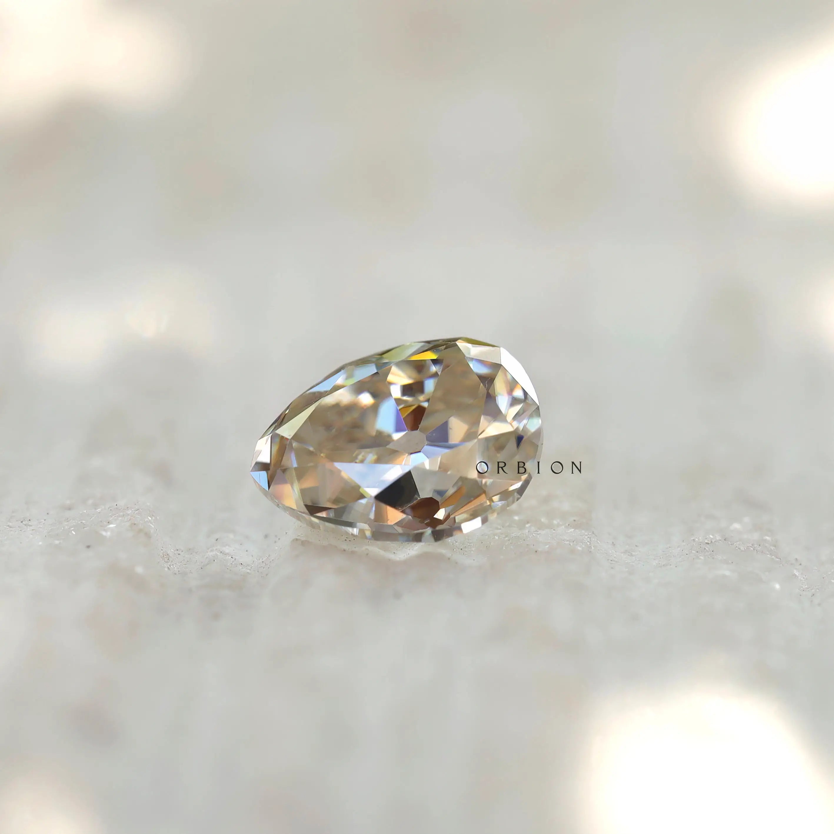 Off White Pear Moissanite Loose Stone detailed shot