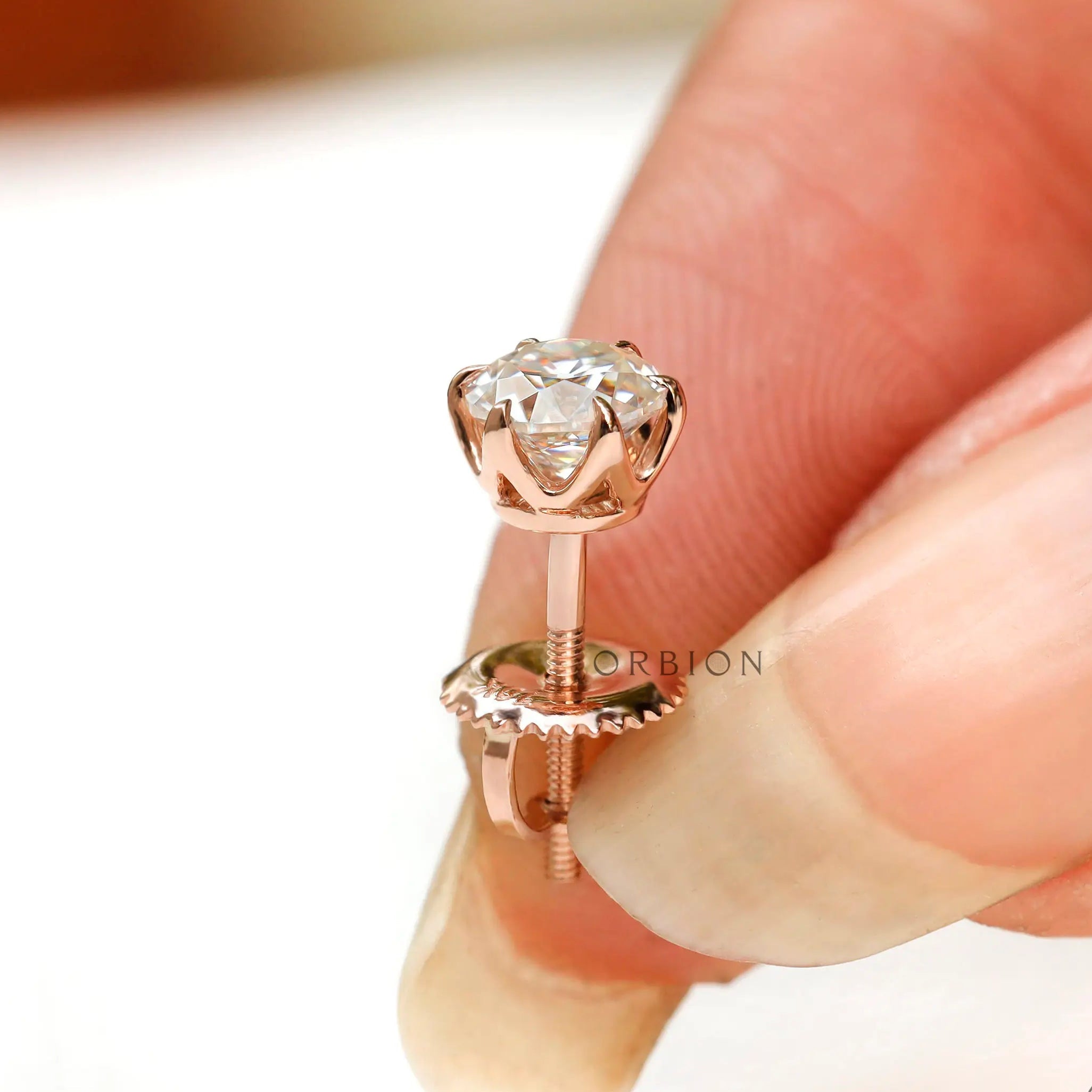 Handheld detail old European cut moissanite stud earrings