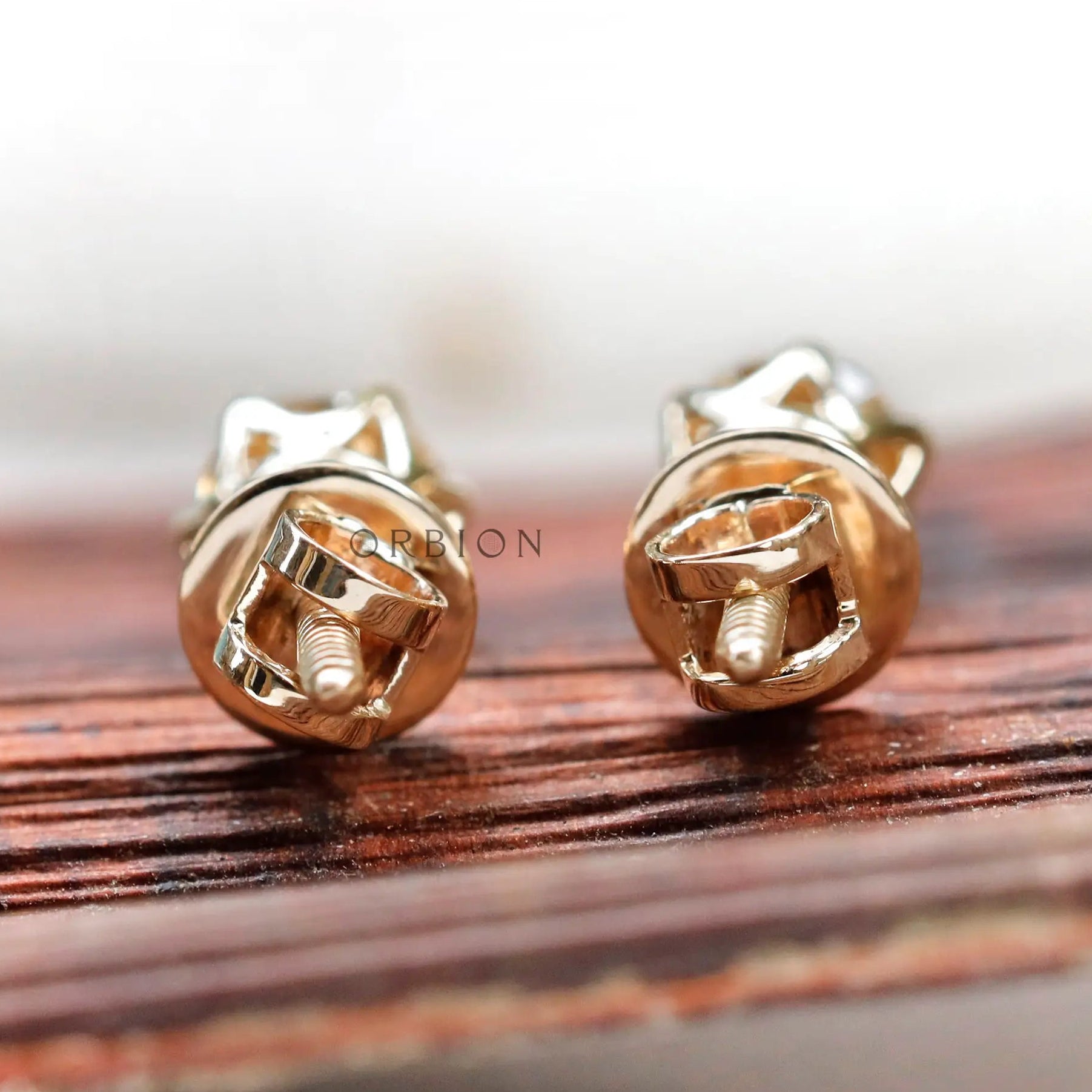 Back detail screw mechanism champagne moissanite stud earrings