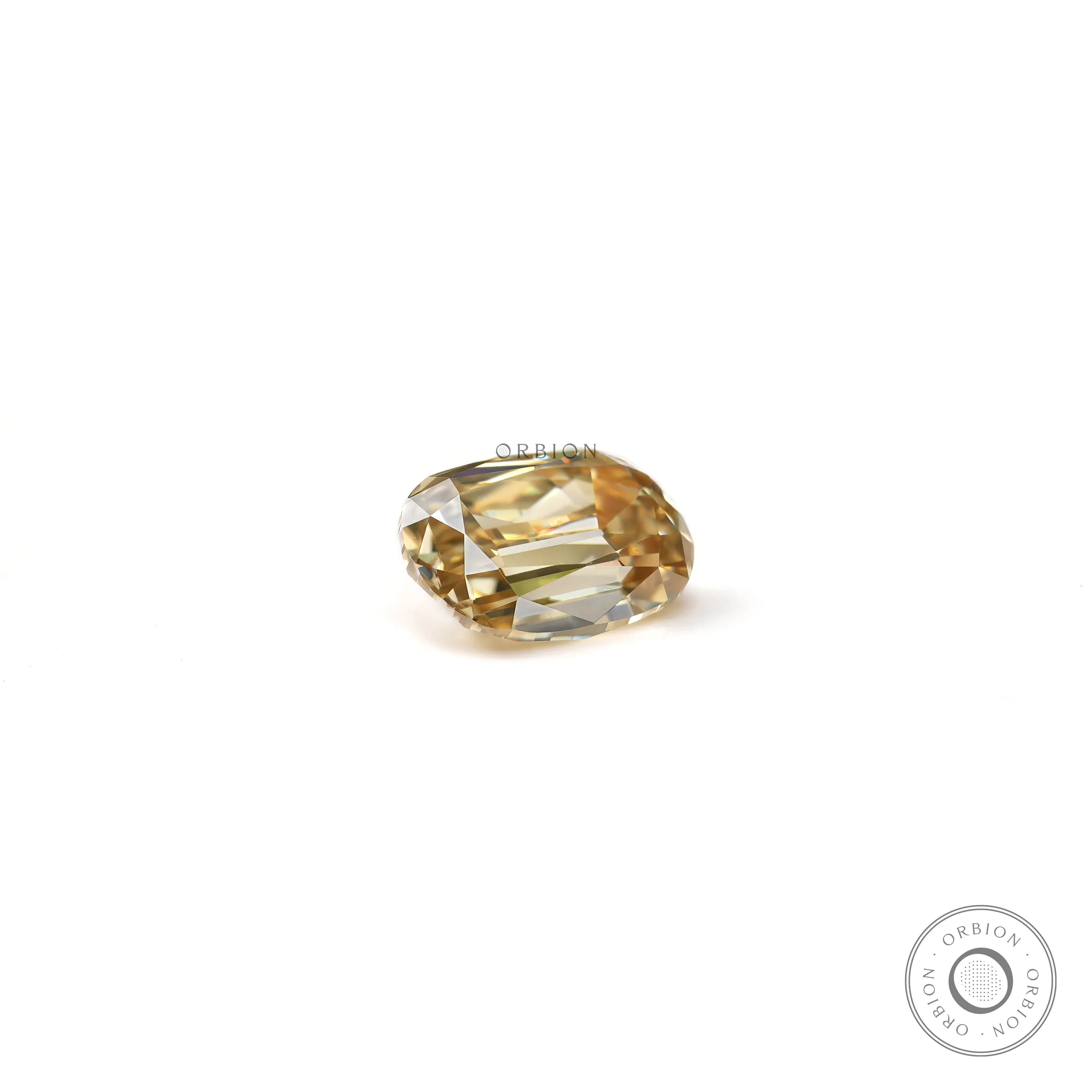 Champagne moissanite elongated cushion shape on white background