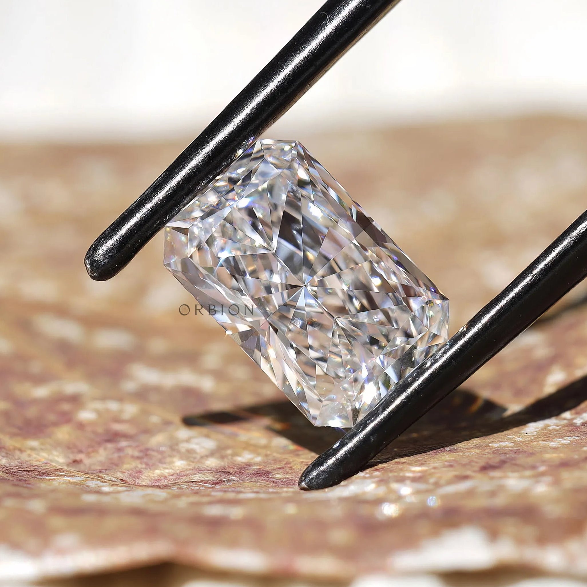 Detailed sparkle view of radiant brilliant loose diamond