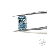 Side profile of fancy vivid blue radiant lab diamond