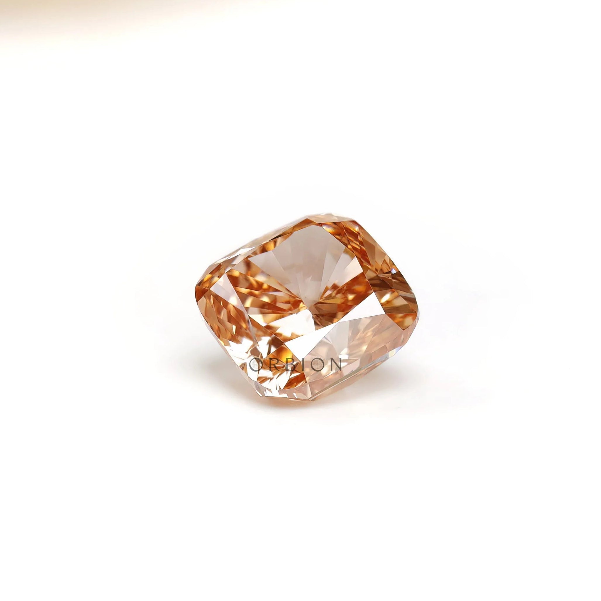 Loose fancy orange cushion lab diamond bottom facet view