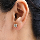 7 MM Old European Cut Off White Moissanite Stud Earrings, Classic Claw Prong Studs, Vintage Style Screw Back Gold Stud, Old Cut Earrings