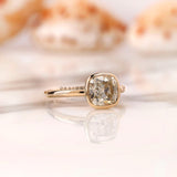 2.1 CT Champagne Color Old Mine Cushion Cut Moissanite Engagement Ring East to West Bezel Set In 10/14/18K Yellow Gold Wedding Ring For Her