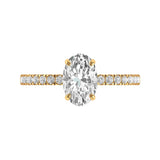 Oval Brilliant Cut Moissanite Engagement Ring, Half Eternity Wedding Band For Women, Oval Solitaire Promise Ring, 14K Solid Yellow Gold Ring